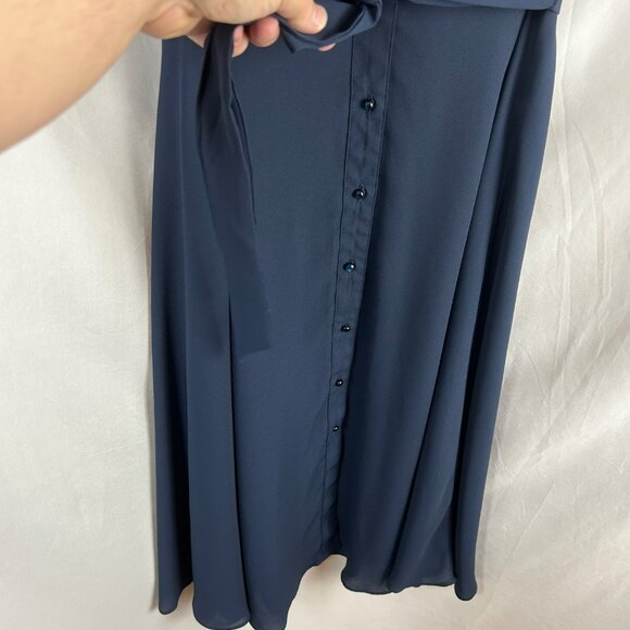 Nanette Lepore Flutter Sleeve Pintuck Shirt Dress Women 4 Navy Blue A Line Midi - Picture 9 of 14